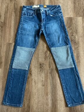 Pilcro Patchwork Jeans Womens Size 28 Medium Wash Faded Knee Patch Anthropologie